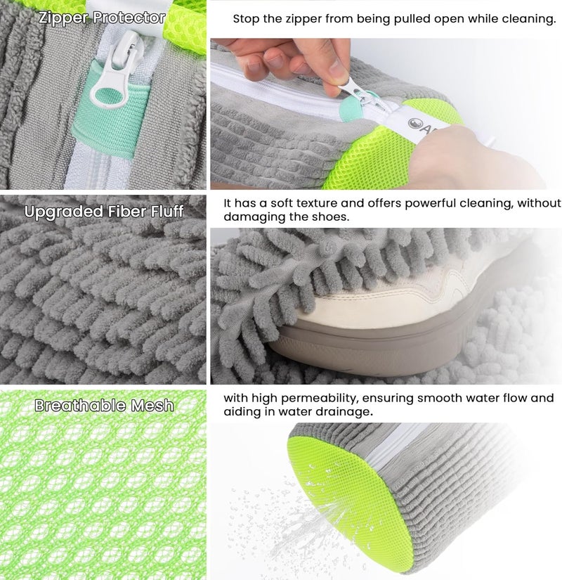 ADEHMDA 1pc Shoe Washing Machine Bag, Sneaker Laundry Bag for Washing Machine, Extra Long and Thick Microfibre Fluff, Reusable for Washer and Dryer (1pc, Greyish Green) - Image 2